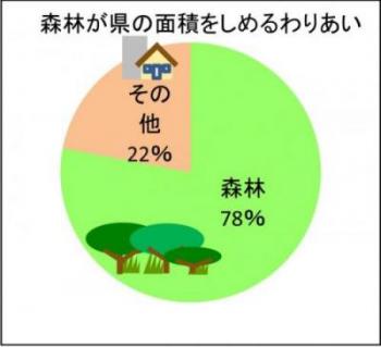 森林が県の面積をしめるわりあい。森林78%、その他22%