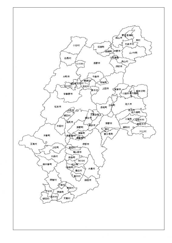 画像：長野県内の市町村の名前が記載された長野県の地図