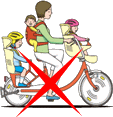 幼児用座席に幼児2人を同乗させることができるのは、幼児2人同乗用自転車に限ります。背負っている場合を含む幼児3人同乗はできません。