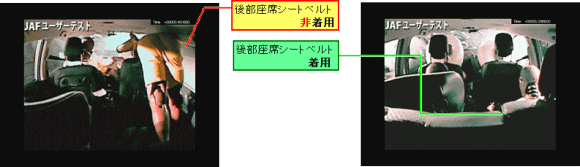 時速55キロメートル相当で壁に衝突した時の後部座席シートベルト非着用と着用の違い