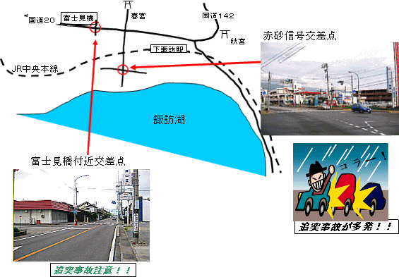 諏訪警察署管内（下諏訪町）の交通事故多発地点