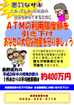 ATMの利用限度額を引き下げましょう