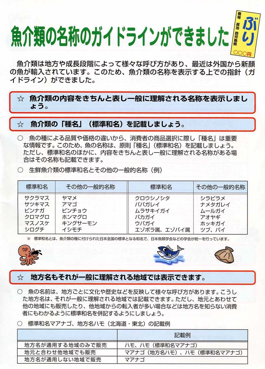 魚介類の名称のガイドライン（リーフレット1）