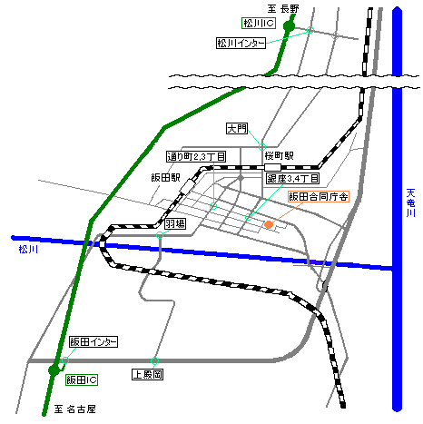 地図：下伊那地方事務所税務課への広域案内図